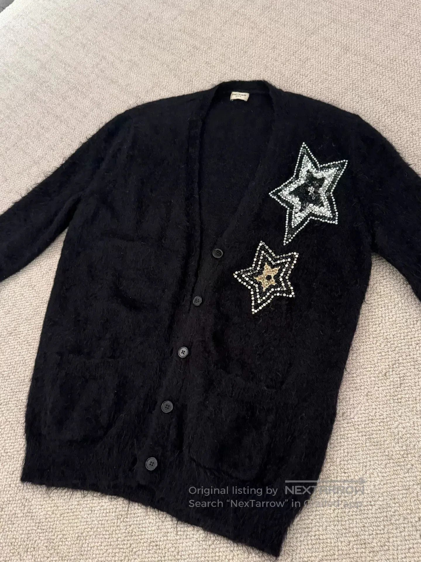 Saint Laurent Paris YSL Saint Laurent Sequined Star Knit Cardigan. Size XS / US 0-2 / IT 36-38 - 1 Thumbnail