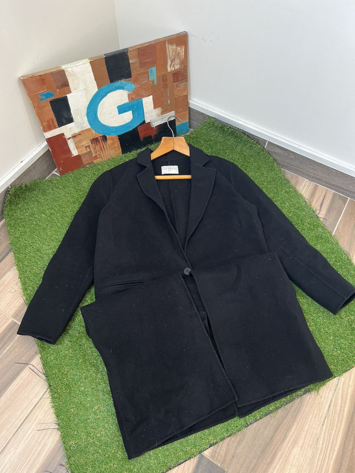 image of Sandro Paris Long Wool Coat Black Luxury Trench Coat, Women's (Size Small)