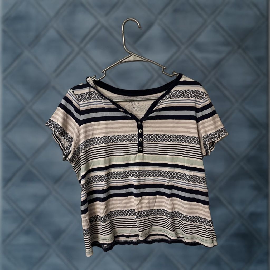 Croft & Barrow Croft & Barrow Shirt Women XL Striped Cotton Short Sleeve Henley Blouse Size XL / US 12-14 / IT 48-50 - 1 Thumbnail