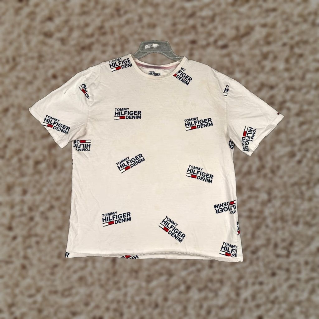 Tommy Hilfiger Tommy Hilfiger Shirt Adult Medium White Oversized Cotton Logo AOP Crew READ Shirt Mens Size US M / EU 48-50 / 2 - 1 Thumbnail