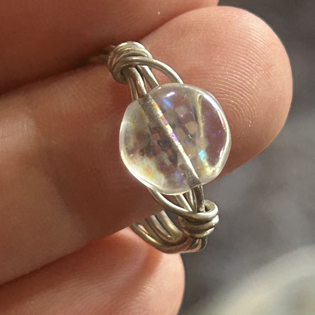 Other Hand crafted silver wire glass stone ring 8 Size ONE SIZE - 4 Thumbnail