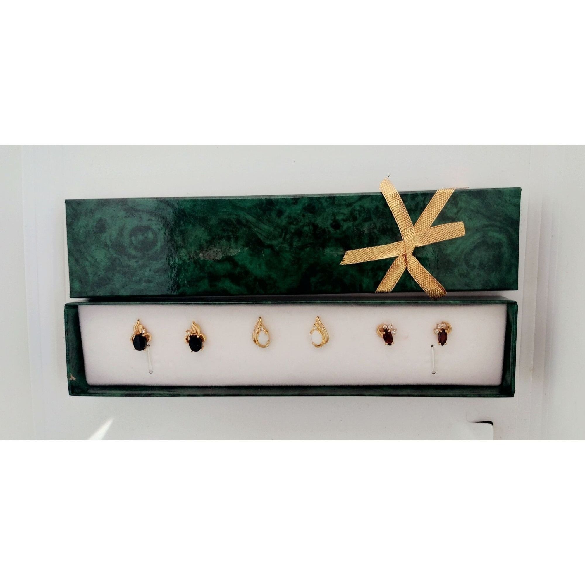Other Earrings 3 Pairs Gold Tone Genuine Stones Gift Box Birthston Size ONE SIZE - 1 Thumbnail