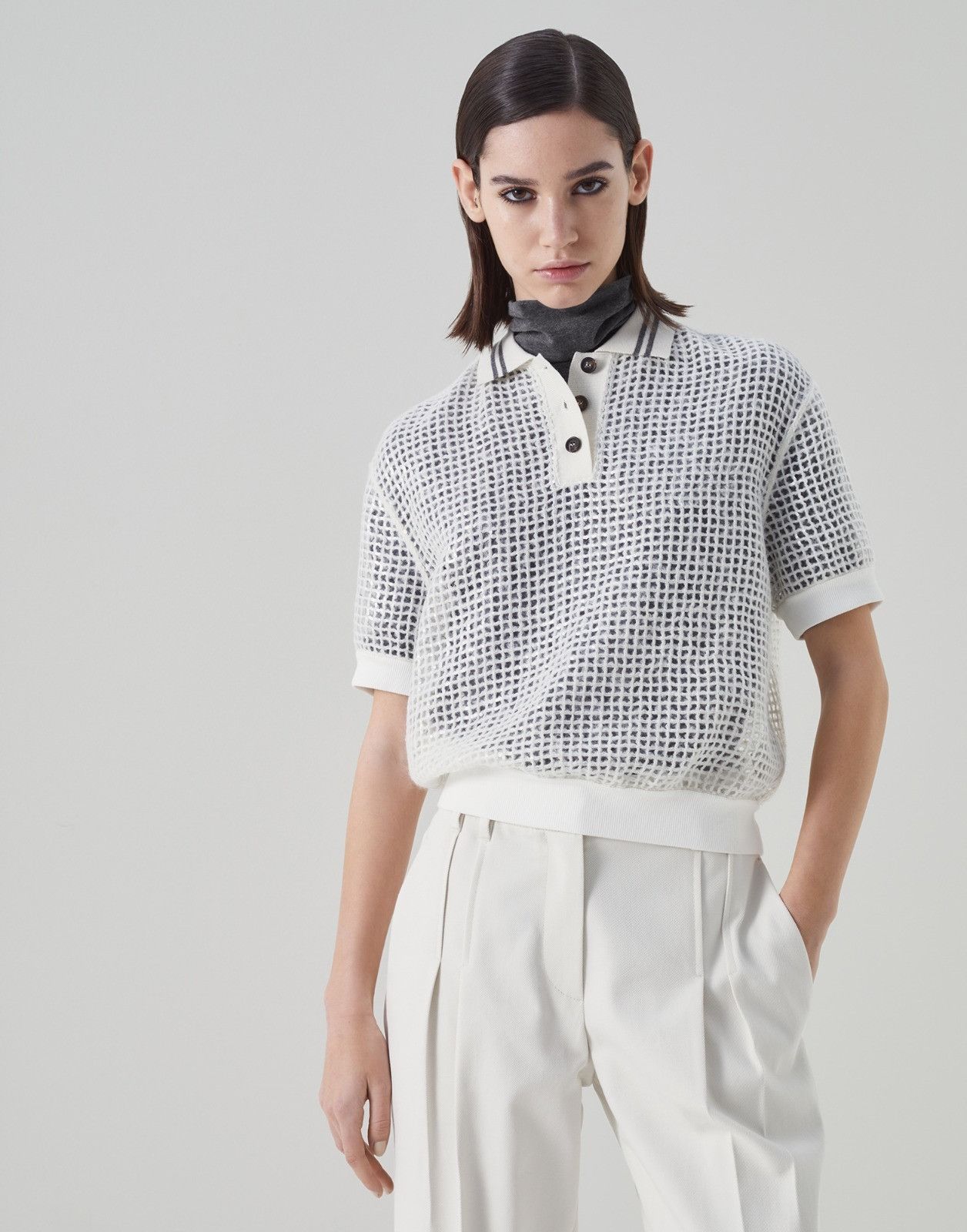 Brunello Cucinelli o1la1rc1a0225 Polo Shirt With Sequins in White Size XL / US 12-14 / IT 48-50 - 1 Thumbnail