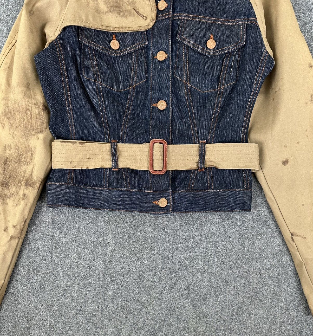 90-00’s JPG Homme Belted Hybrid Jacket Jean Paul Gaultier - 90's Hybrid Belted Trench/Denim Jacket