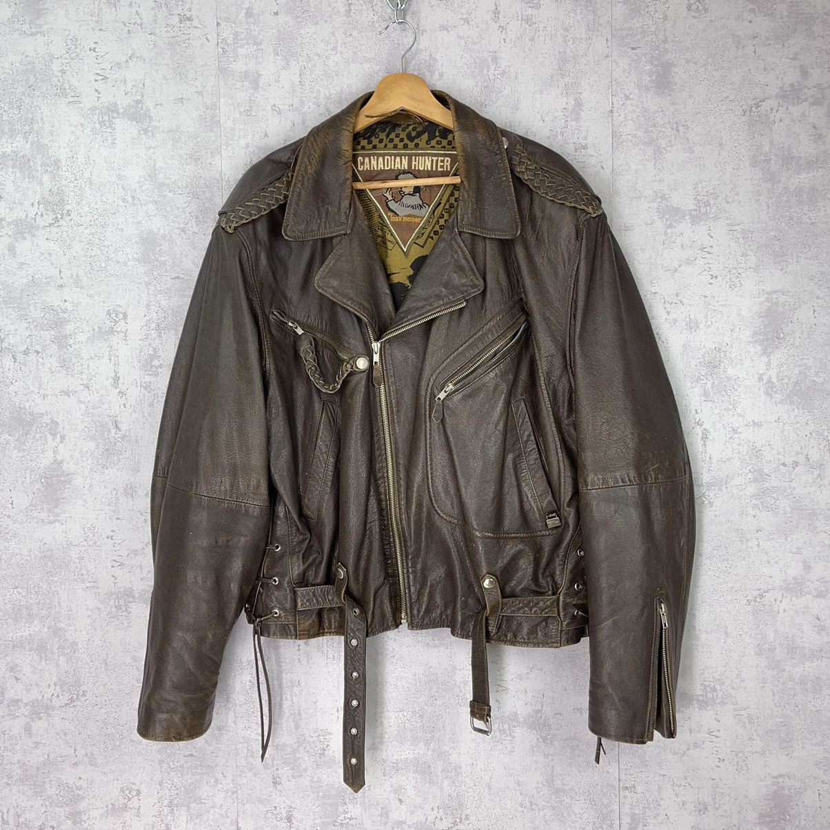 image of Avant Garde x Leather Jacket Vintage Brown Leather Jacket Biker Ramones Distressed (Size Large)