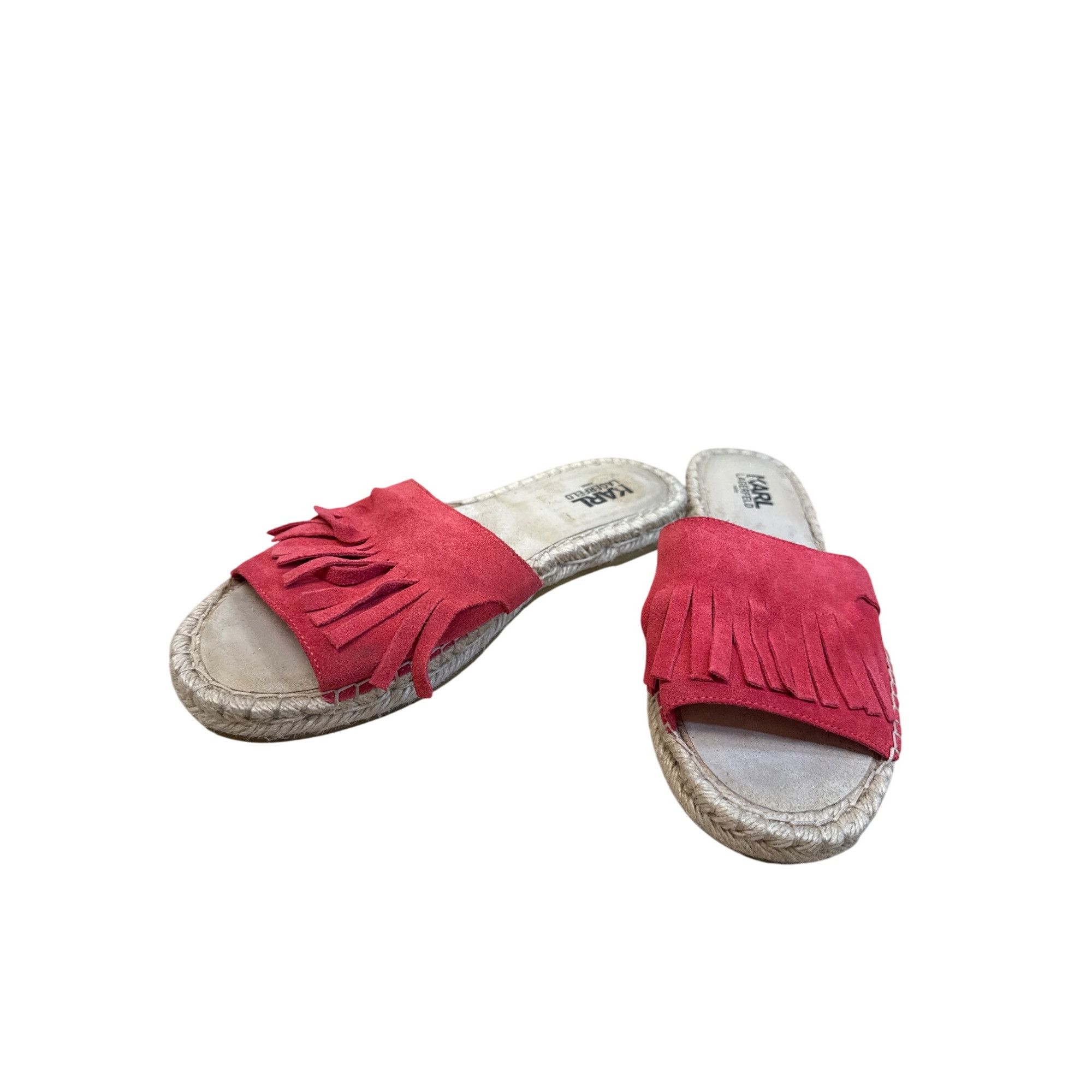 Karl Lagerfeld Karl Lagerfeld Womens Red Suede Fringe Espadrille Sandals Si Size US 11 / IT 41 - 2 Thumbnail