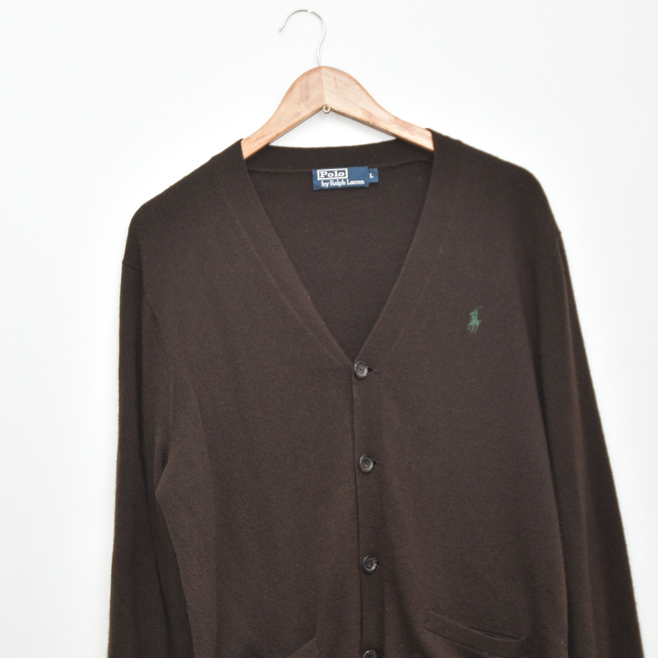 Polo Ralph Lauren Vintage POLO Ralph Lauren Merino Wool Brown Cardigan Old Size US L / EU 52-54 / 3 - 2 Thumbnail