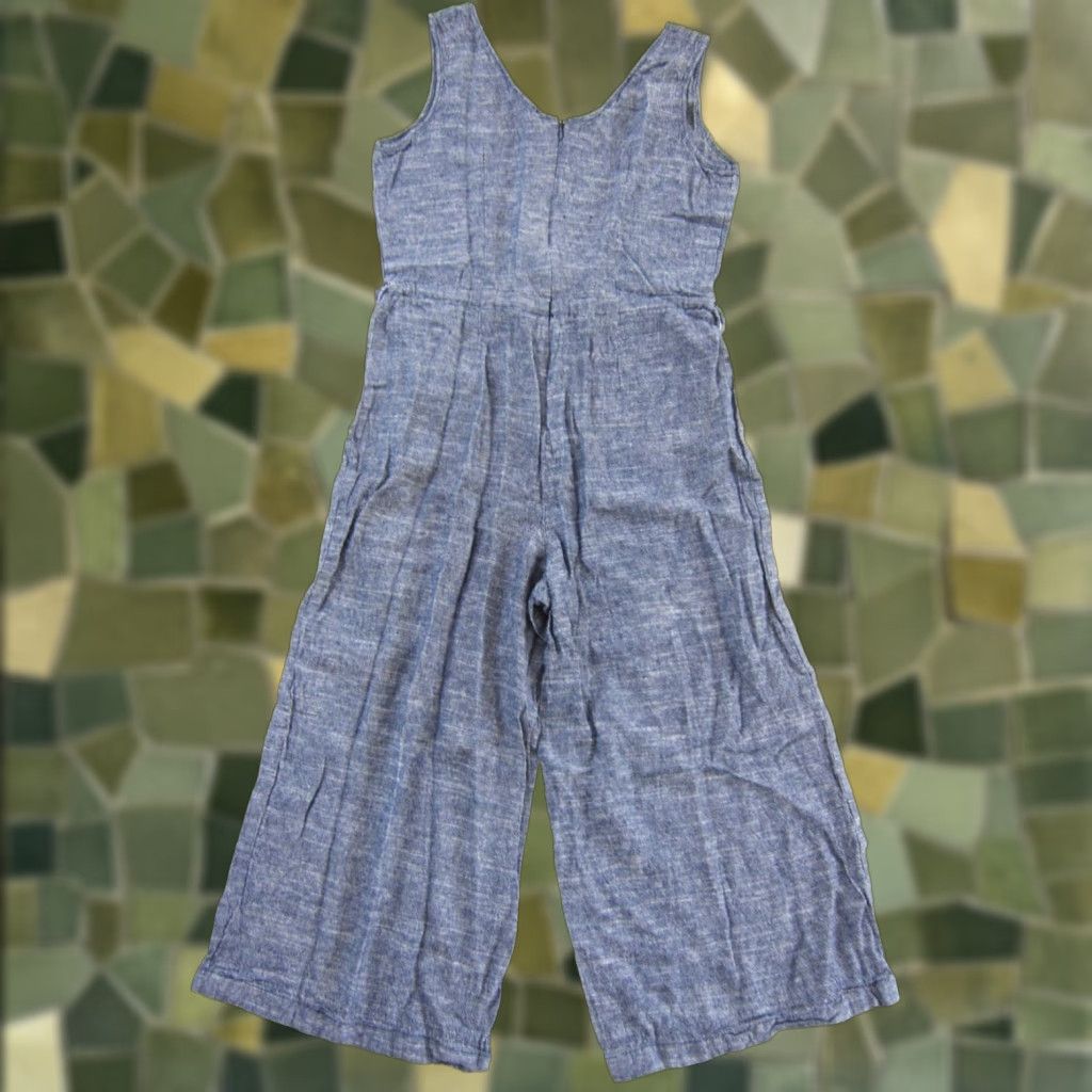 Vintage Max Studio Jumpsuit Women Medium Blue Linen Rayon Wide-Leg Cropped Sleeveless Size 32" / US 10 / IT 46 - 1 Thumbnail
