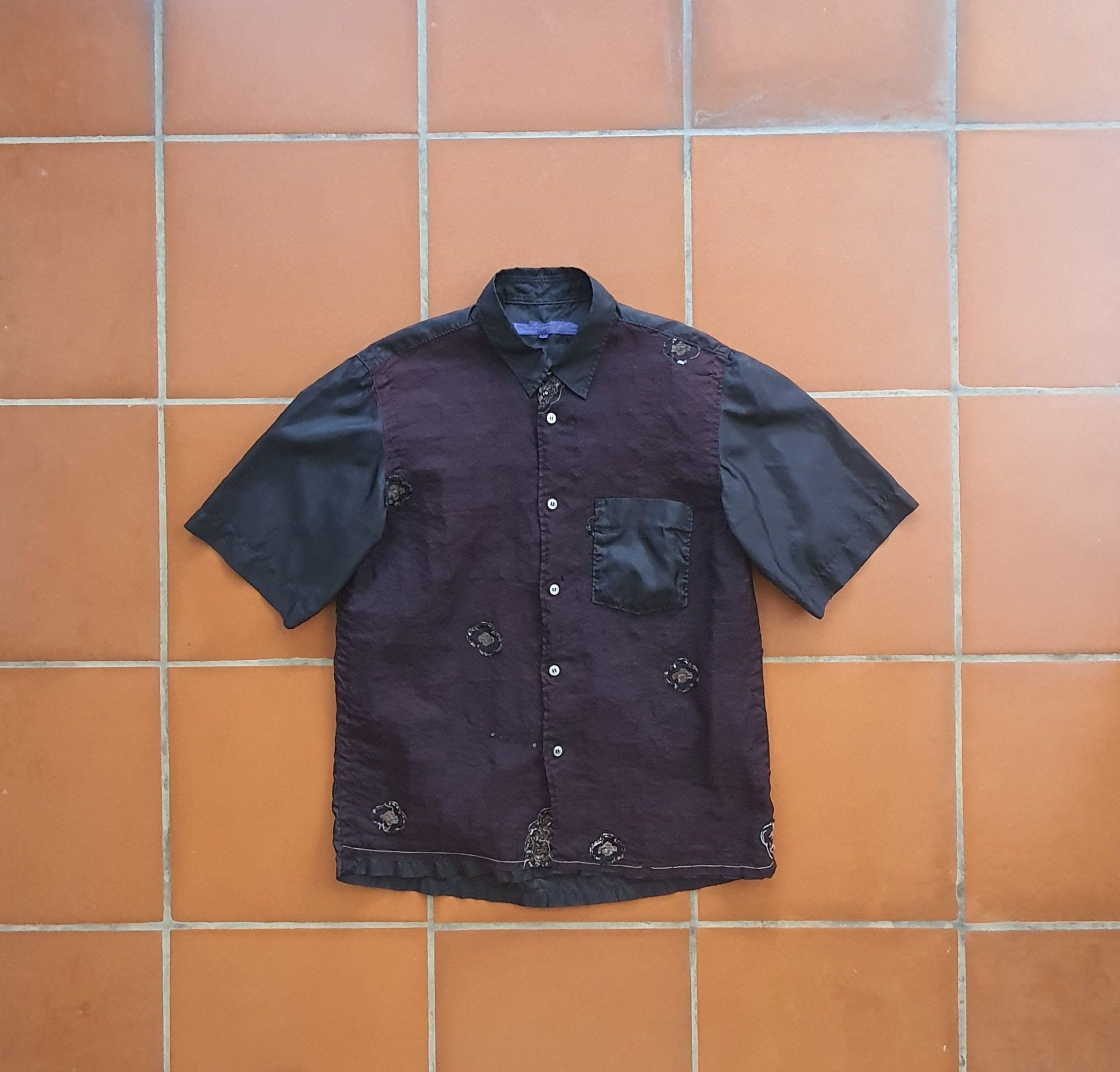 image of Junya Watanabe 2004 Camp Collar Studs Shirt in Black, Men's (Size Medium)