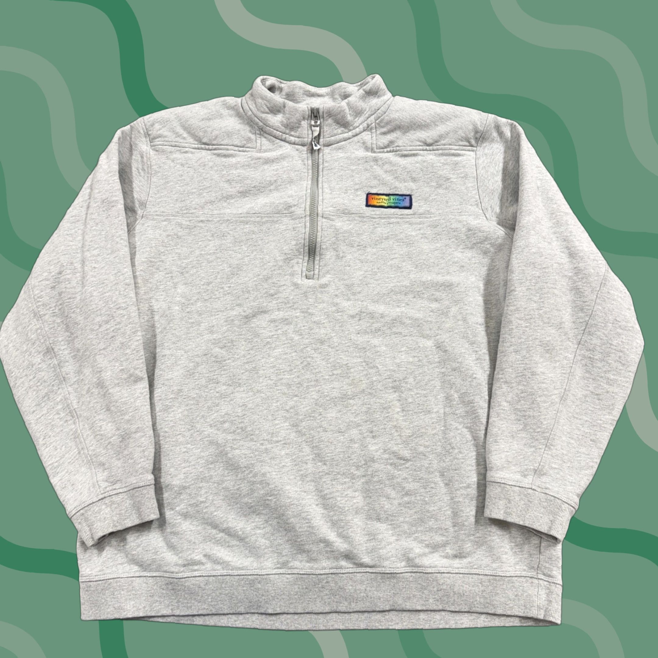 Vineyard Vines Vineyard Vines Sweatshirt Mens Gray Quarter Zip Rainbow Patch 100% Cotton Size US L / EU 52-54 / 3 - 1 Thumbnail