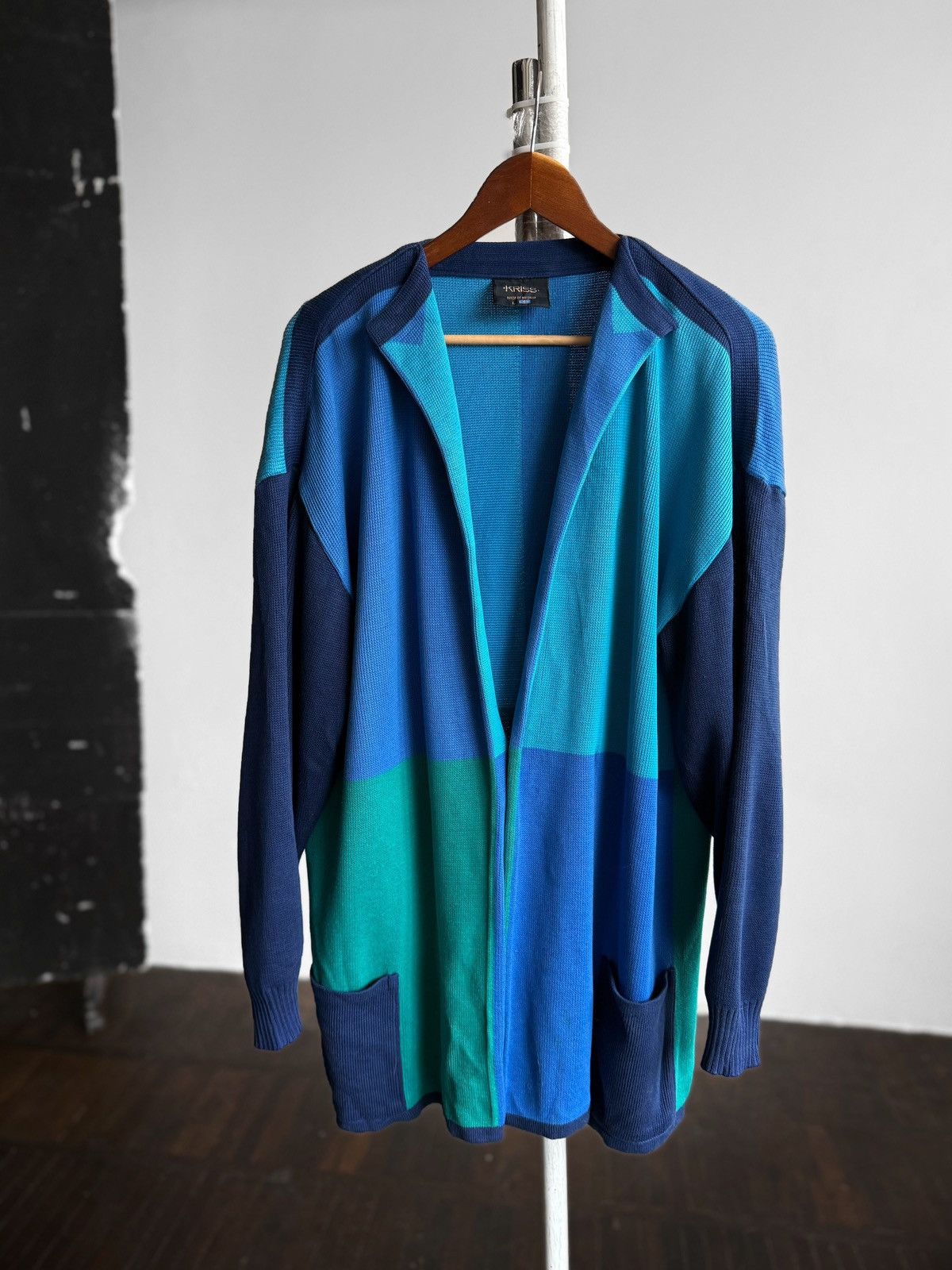 Other Kriss Sweden Womens Knit Cardigan Blue Colorblock Sweater Size L / US 10 / IT 46 - 4 Thumbnail