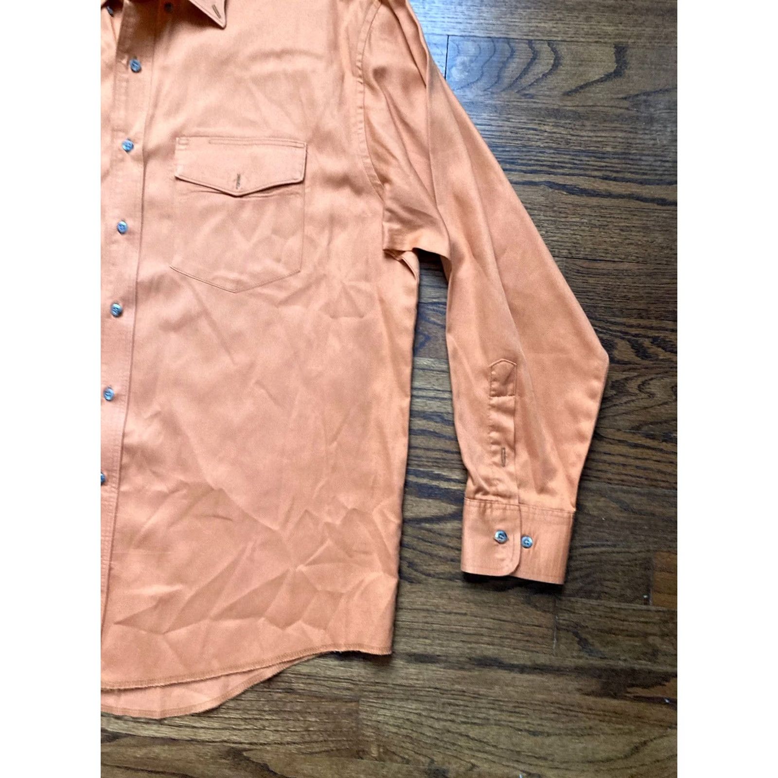Wrangler VTG Wrangler Western Dress Shirt Mens 17.5/35 Orange Button Up X-Long Tails Size 48R - 3 Thumbnail