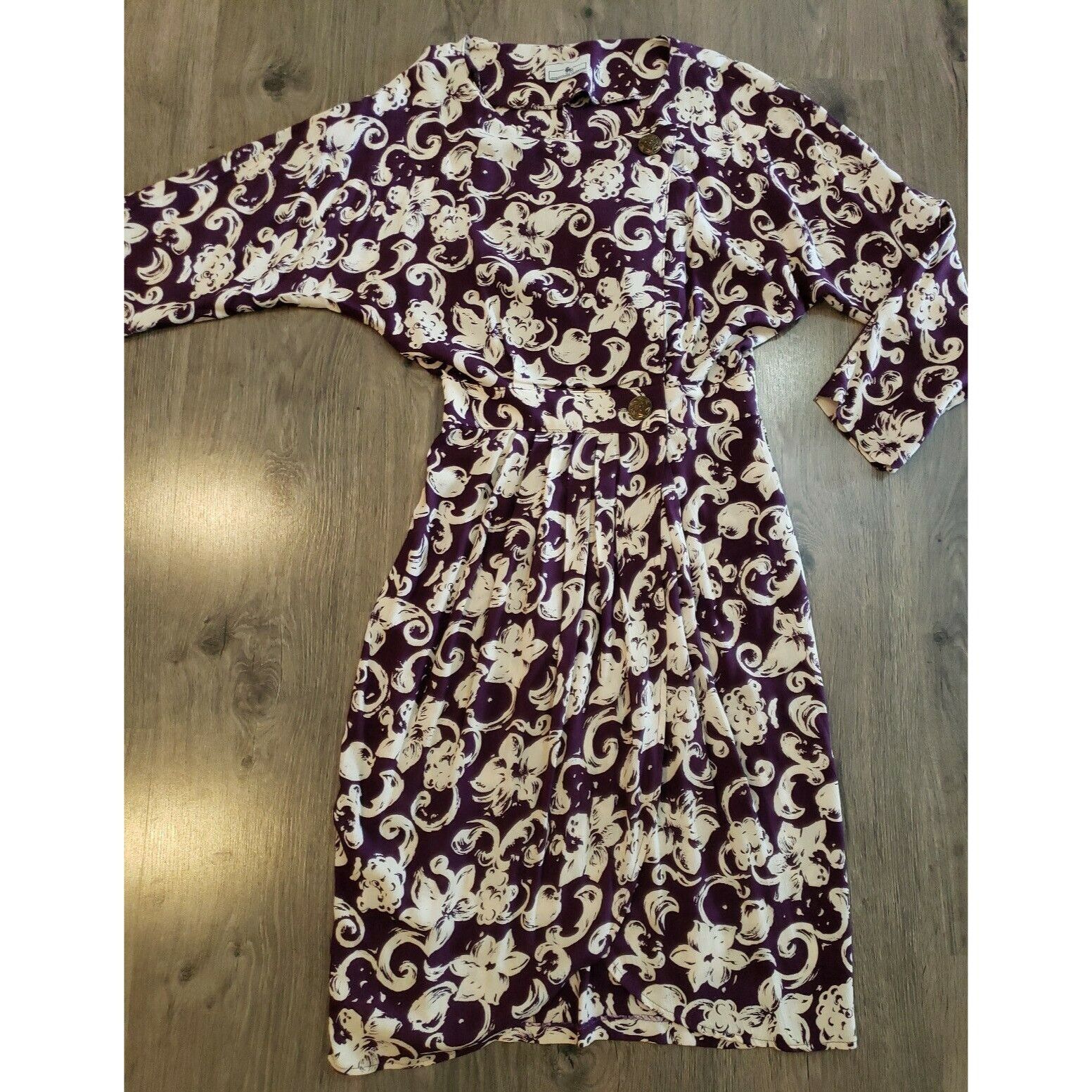 Vintage Vtg Blouson Dress Womens Sz 8 Purple Floral Surplice Long Sl Size M / US 6-8 / IT 42-44 - 8 Thumbnail