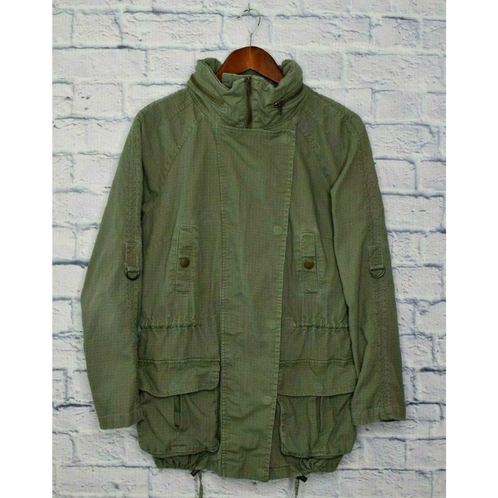 Vintage Willow And Clay Jacket Womens Medium Zip Snaps Hooded Casual Green Cotton Blend Mid-Length Size M / US 6-8 / IT 42-44 - 3 Thumbnail