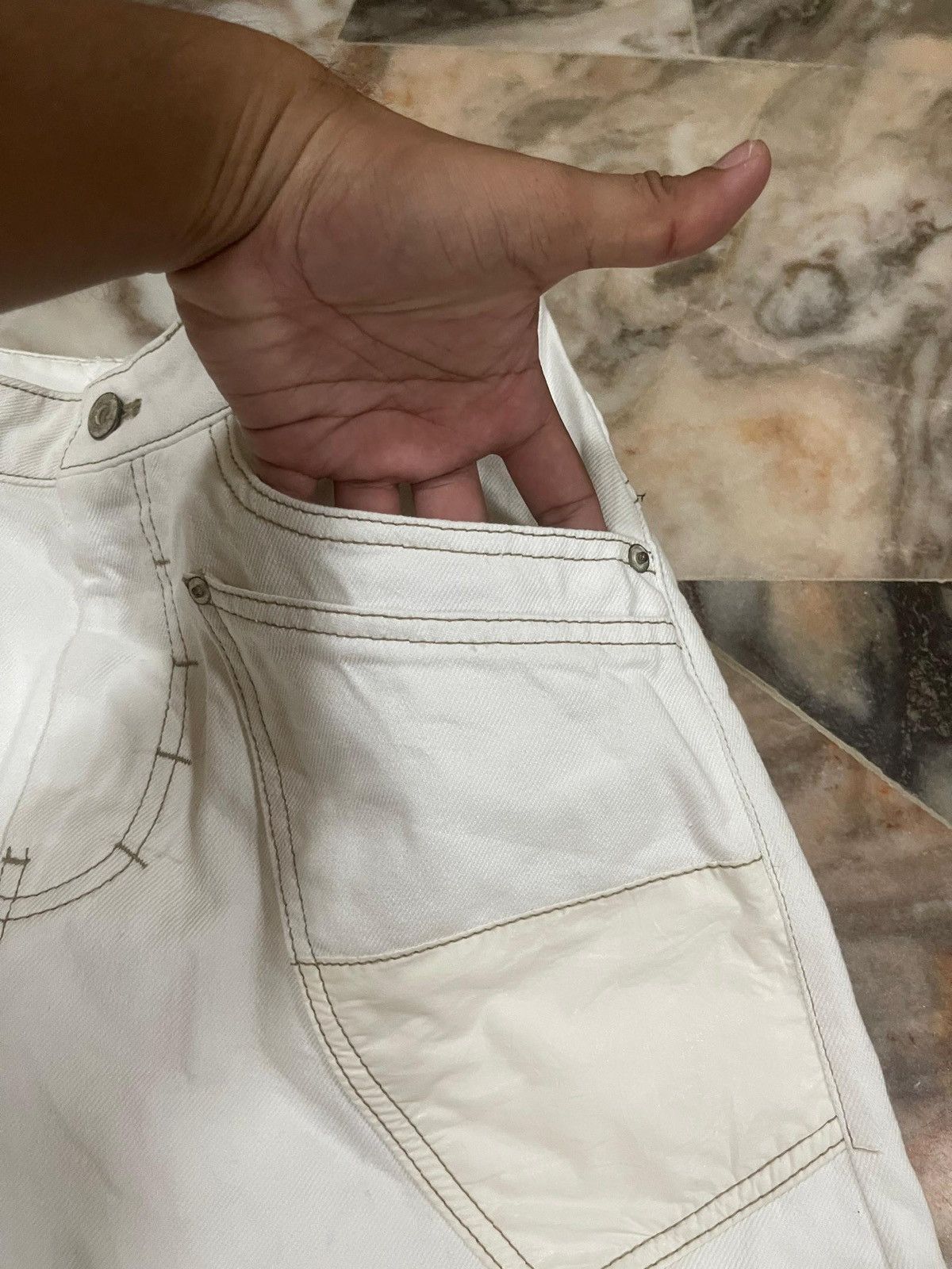 POST ARCHIVE FACTION (PAF) CARNET ARCHIVE - HUMAN-SHELL DESTROYED TROUSERS WHITE Size US 27 - 14 Thumbnail