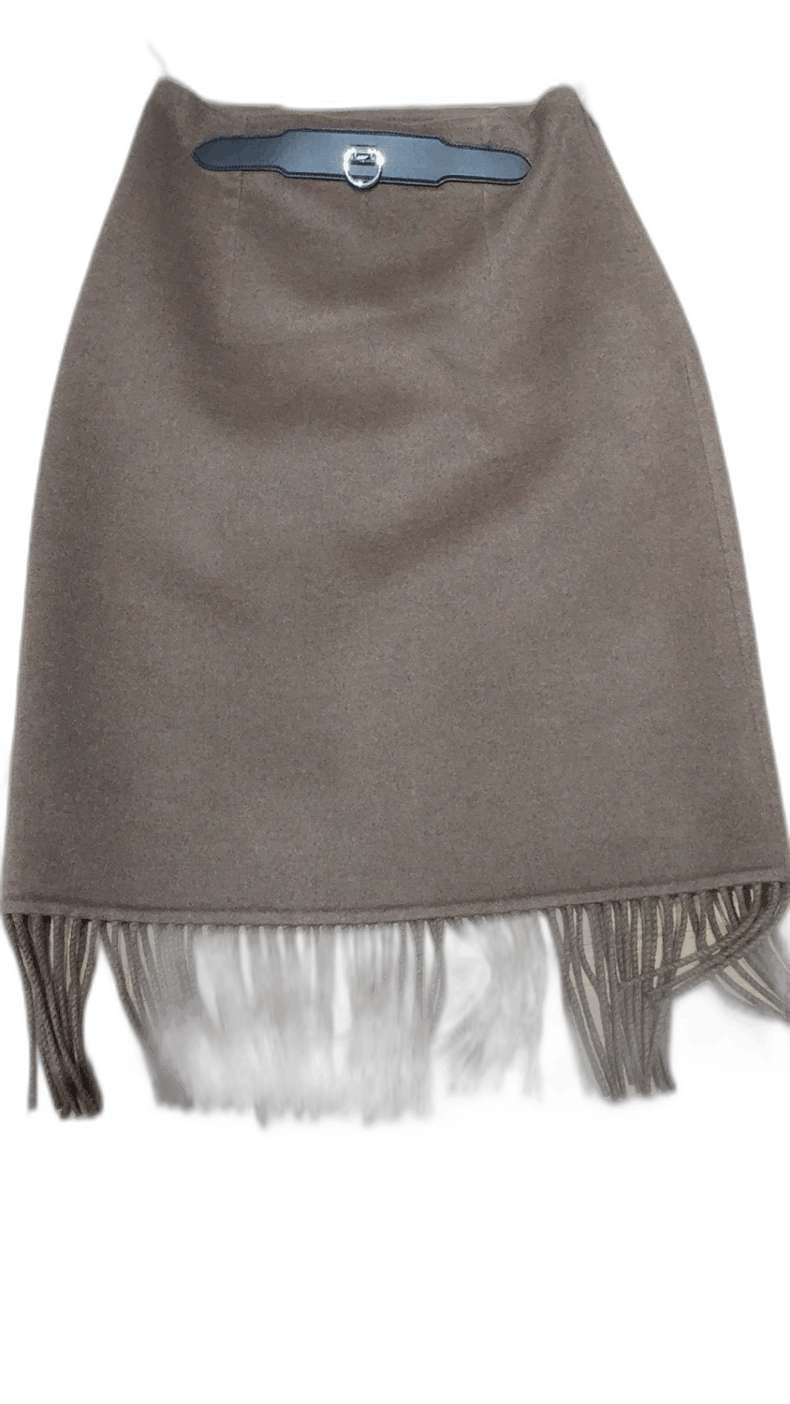 Hermes Elegant Wool Skirt with Fringe Detail Size 22" - 1 Thumbnail