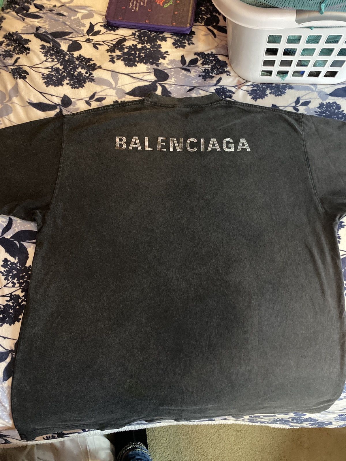 image of Balenciaga Rhine Stone Cotton Tee in Black, Men's (Size Medium)