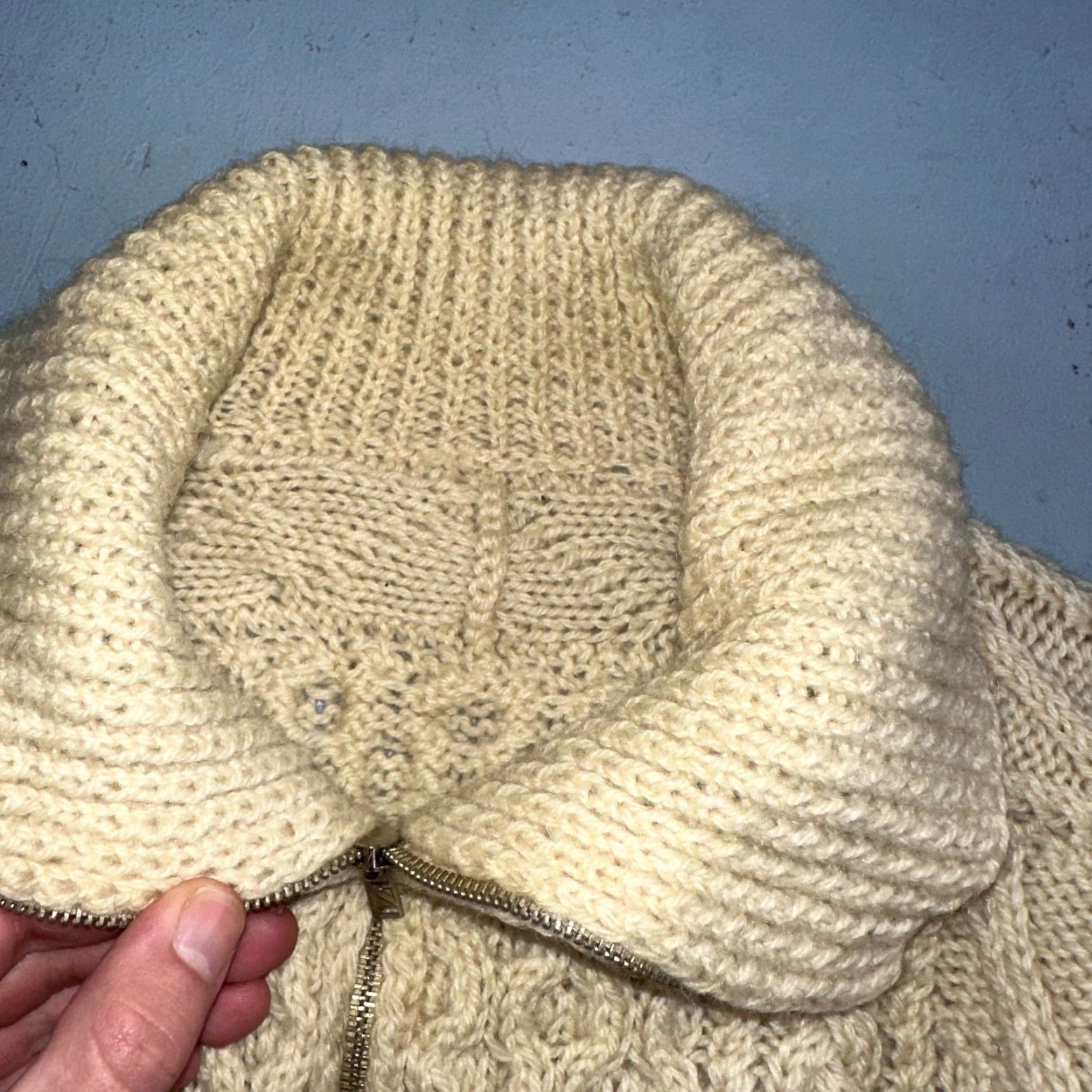 Vintage VTG Sweater Mens M Cream Cable Knit Ribbed Full Zip 1960s Rockabilly Ivory Rare Size US M / EU 48-50 / 2 - 7 Thumbnail