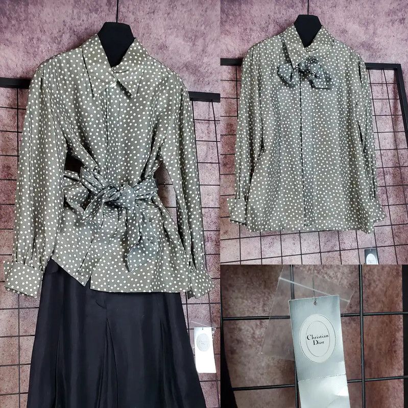 Dior Dior Green Polka Dot Silk Blouse 0089 Size S / US 4 / IT 40 - 1 Thumbnail