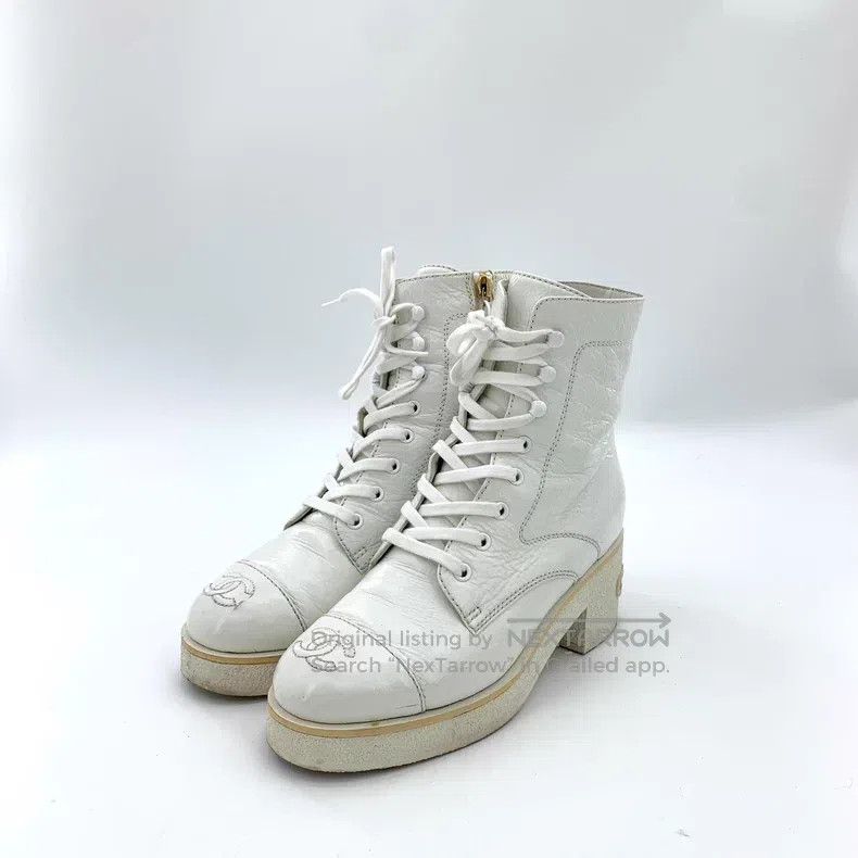 Chanel Chanel White double C lace-up thick-heeled boots Martin bo Size US 6 / IT 36 - 1 Thumbnail