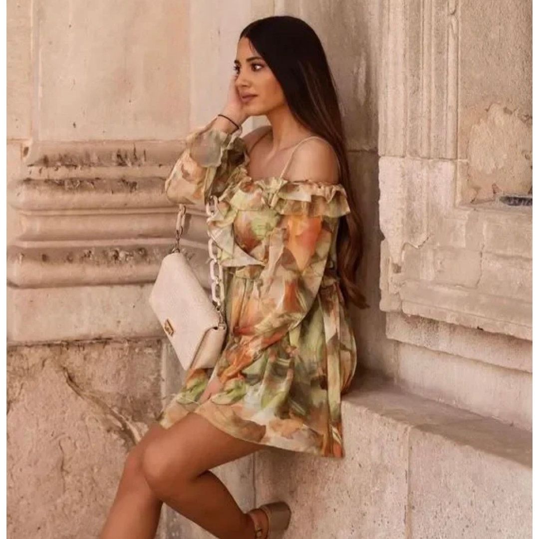 Zara ZARA BLOGGER FAVORITE PRINTED TULLE DRESS GREEN Size S / US 4 / IT 40 - 3 Thumbnail