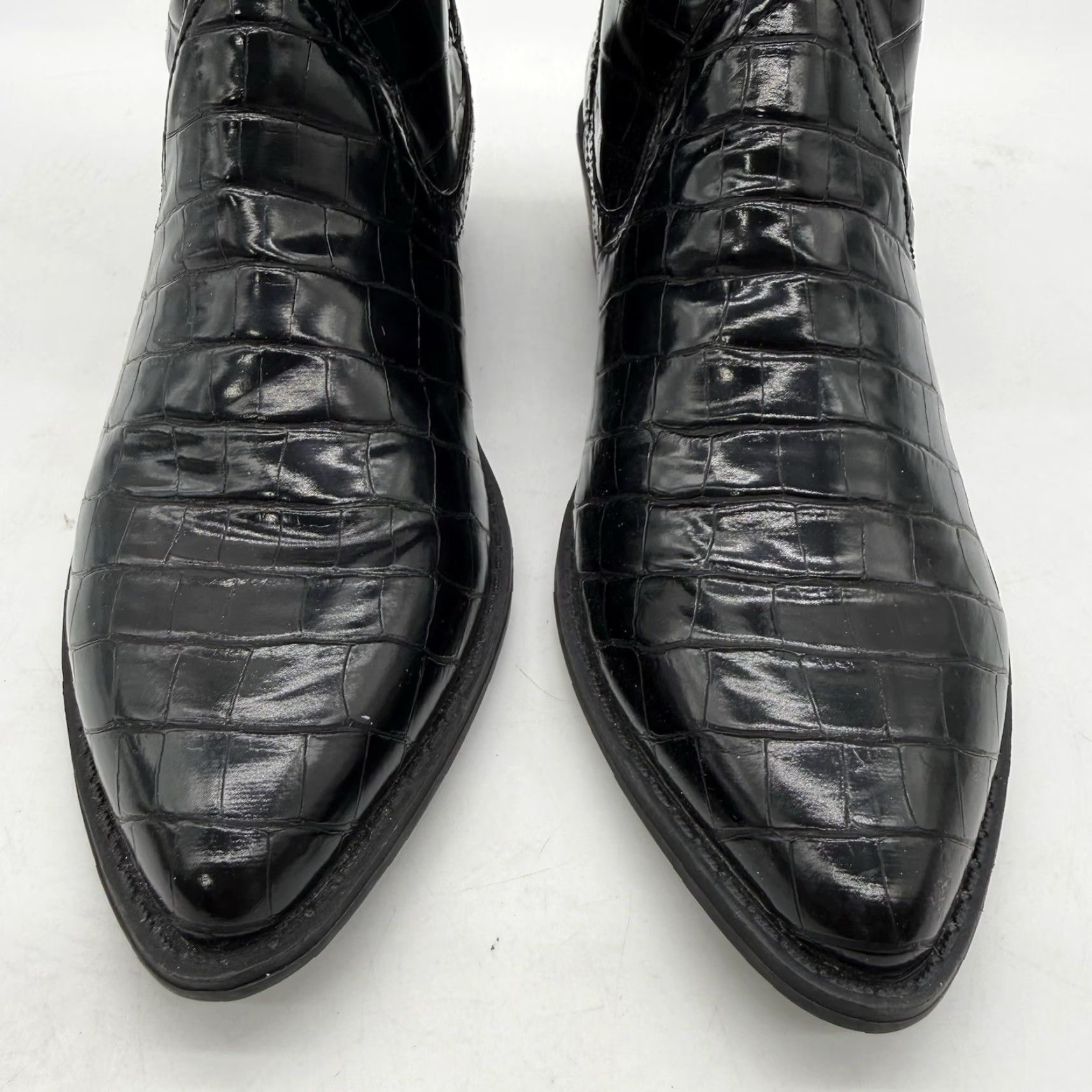 Vintage Madden Girl Western Black Embossed Croc Faux Leather Boots Womens 7.5 M, Black, Lace-Up Zip, Comfort, Lightweight, Faux Leather, Vintage, 90s? Size US 8 / IT 38 - 6 Thumbnail