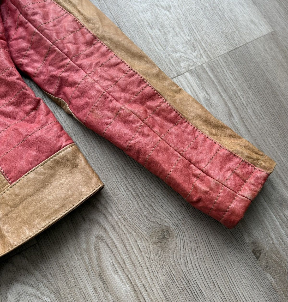 Vintage Leonardo Brown/ Red Leather Biker Jacket Size XS / US 0-2 / IT 36-38 - 7 Thumbnail