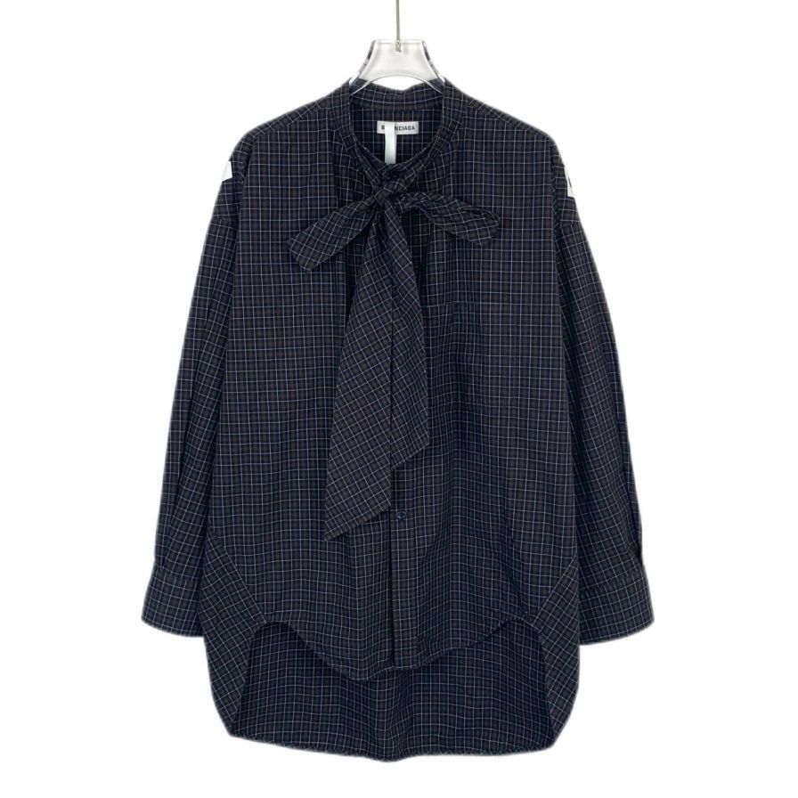 Balenciaga Balenciaga Checked Oversized Cotton Shirt With Bow Tie Colla Size XXS / US 00 / IT 34 - 1 Thumbnail