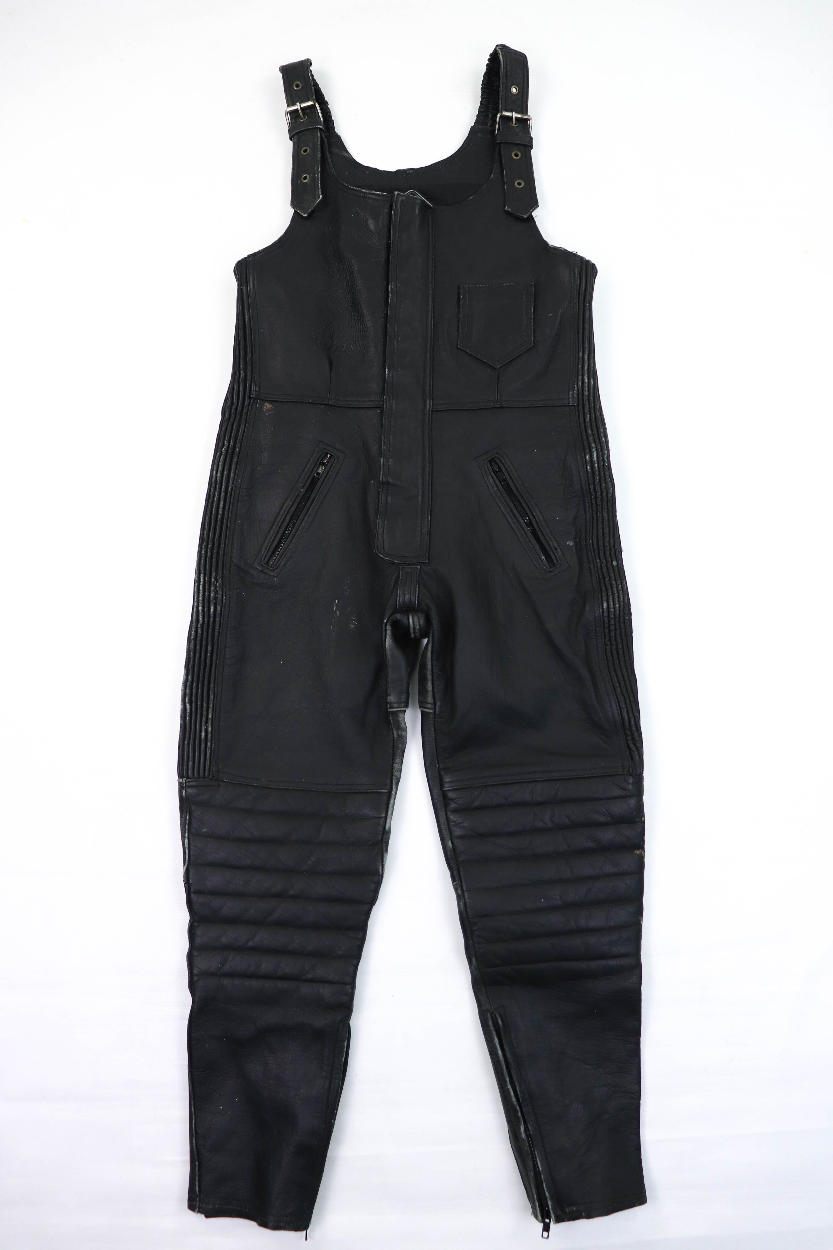 Genuine Leather Vintage EUROStyle Leather Distressed Biker Bib Overall Pants Size 27" / US 4 / IT 40 - 1 Thumbnail