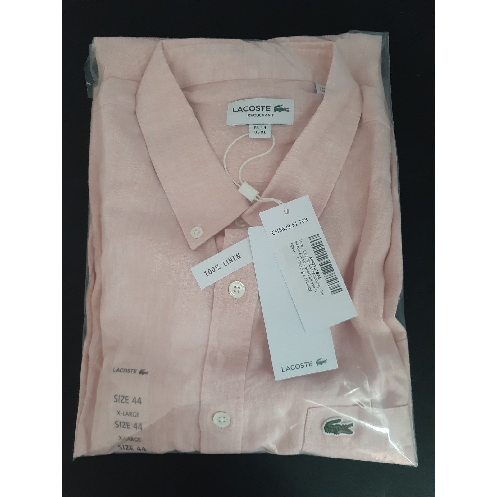 Lacoste Lacoste Men's Regular Fit Linen Casual Button Shirt Pink XL Size US XL / EU 56 / 4 - 2 Thumbnail