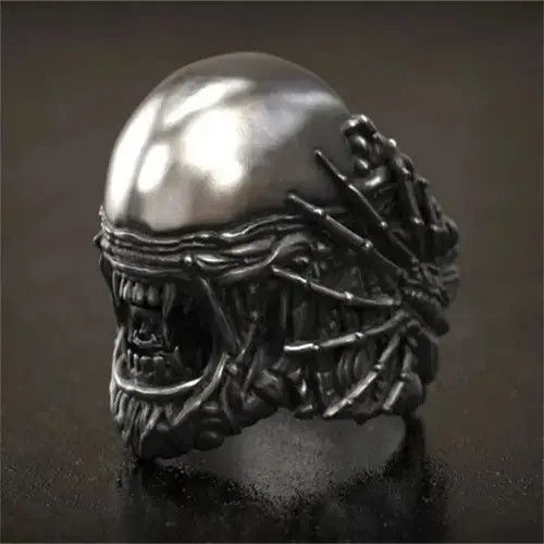 VIBE skull head men's retro ring (size 6 to 13) Size ONE SIZE - 2 Thumbnail