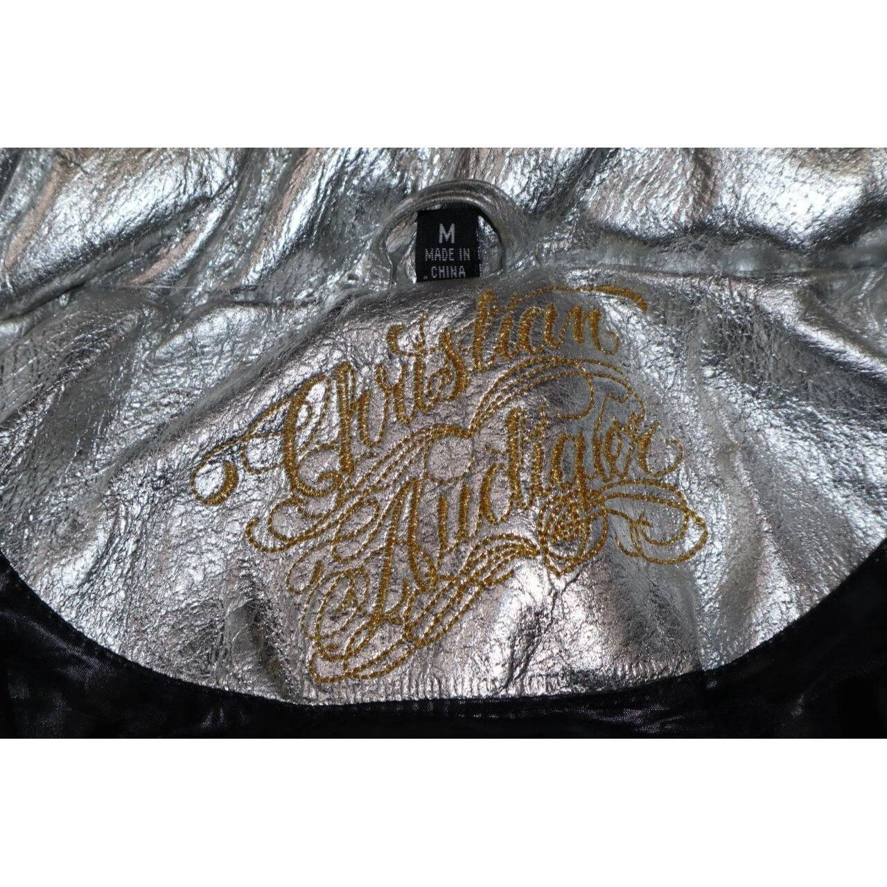 Christian Audigier Y2K Metallic Leather Puffer Jacket Gold Eagle Logo Sz M Size US M / EU 48-50 / 2 - 3 Thumbnail