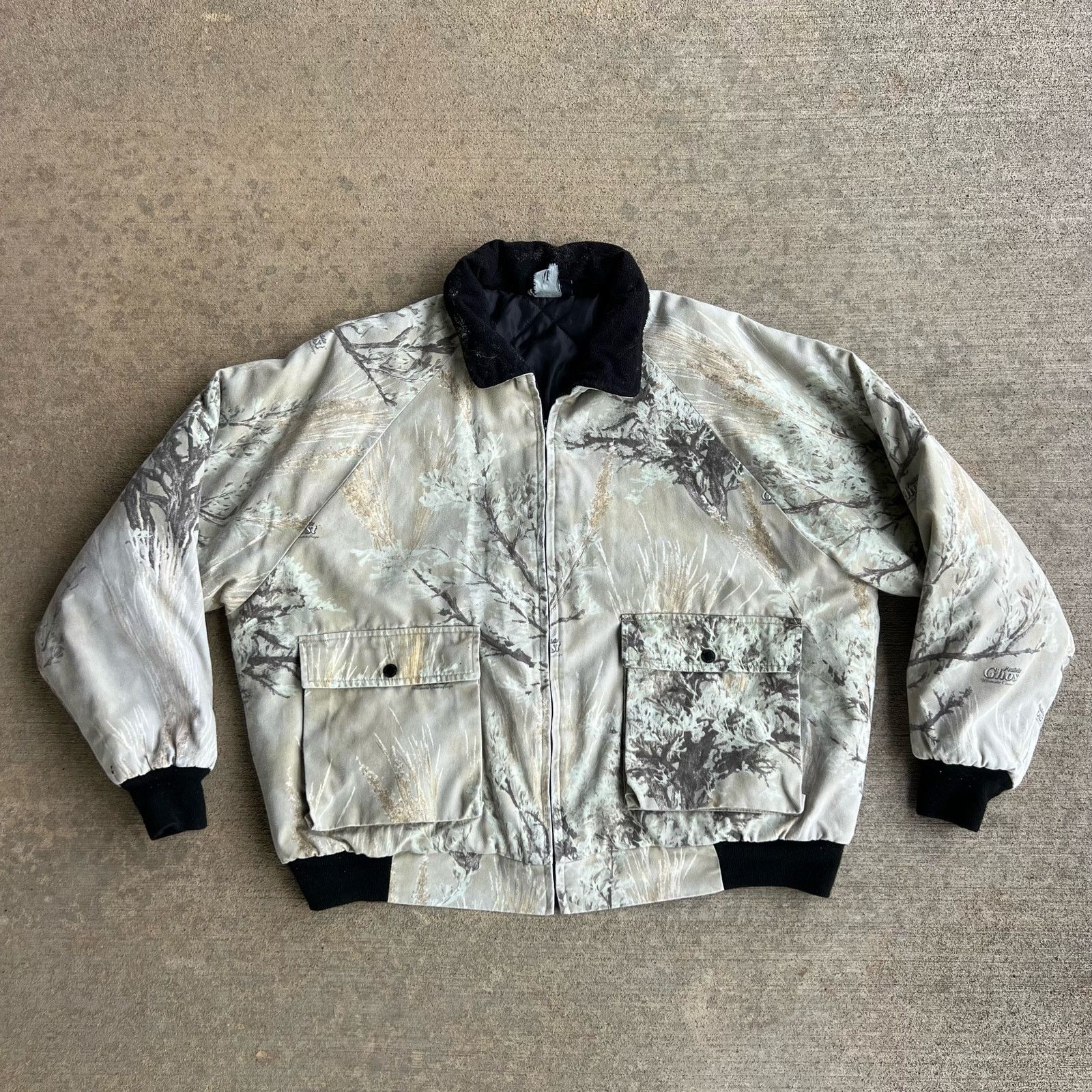 image of Vintage Ghost Camo Prairie Field Camo Bomber Jacket Insulated in Green, Men's (Size 2XL)