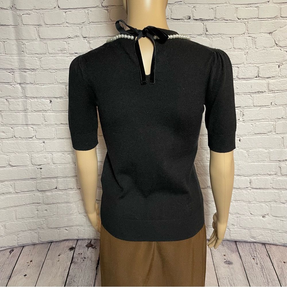 Kate Spade New Kate Spade Black Pearl-Embellished Short-Sleeve Sweater Size XXS / US 00 / IT 34 - 5 Thumbnail