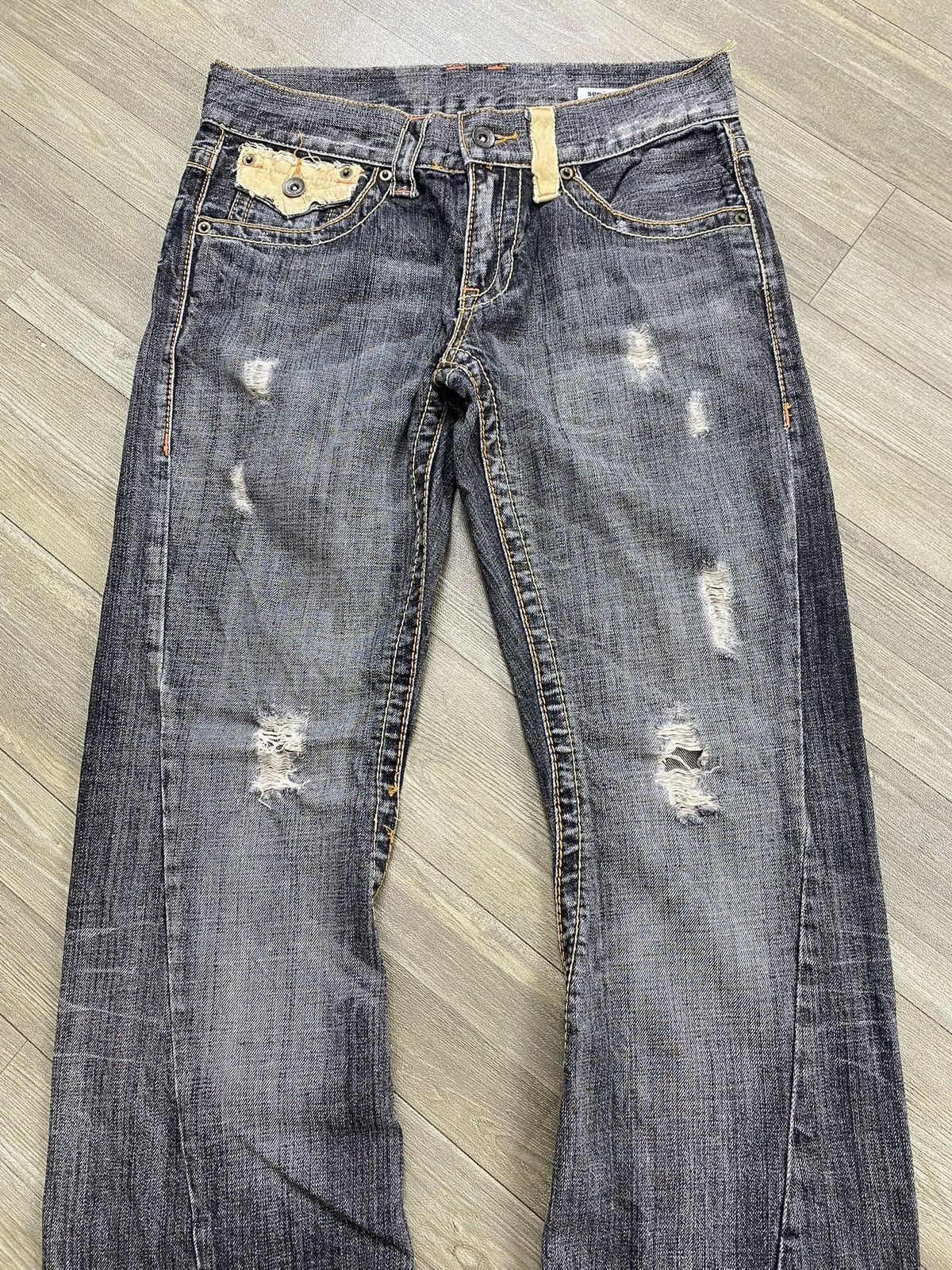 If Six Was Nine × Le Grande Bleu (L.G.B.) × Tornado Mart 2000s Semantic Design Distressed Punk Lgb Y2k Flared Jeans Size US 29 - 2 Thumbnail