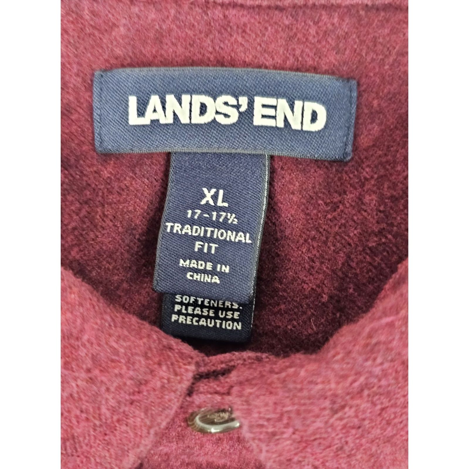 Lands' End Lands End Chamois Shirt Men XL 17-17.5 Flannel Burgundy Maroon Traditional Fit Size US XL / EU 56 / 4 - 2 Thumbnail