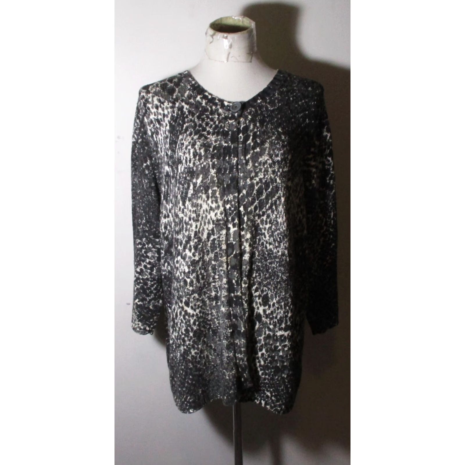 Vintage A. GIANETTI Gray Black Heavy Cardigan Sweater 3X Plus Womens 3/4 Sleeve Knit Cotton Blend Fall Winter All Seasons Cardigan Size XXL / US 16-18 / IT 52-54 - 2 Thumbnail
