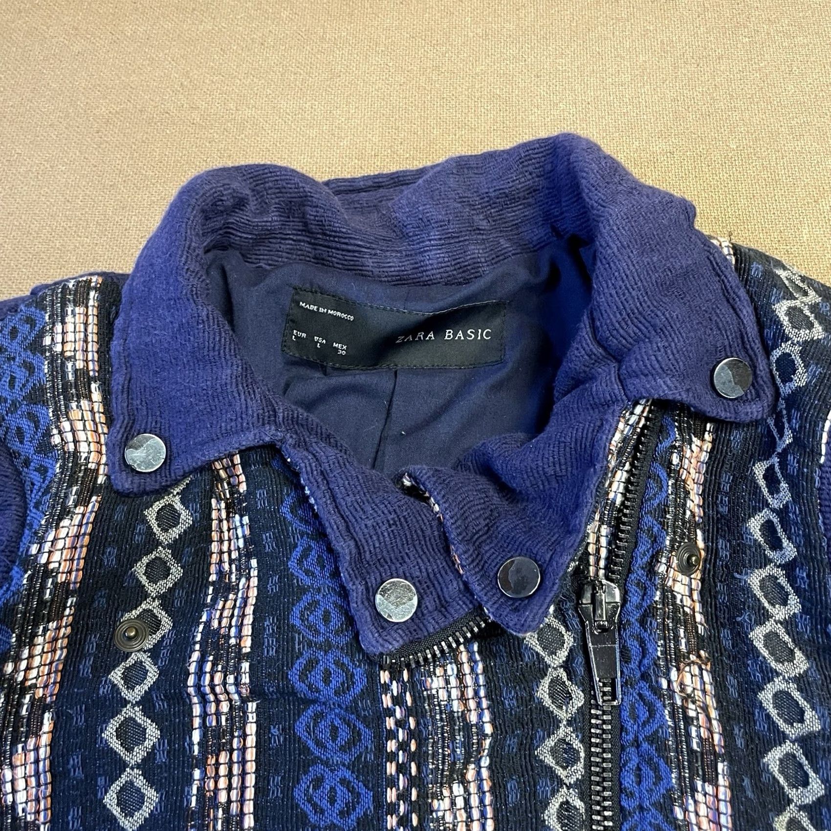 Zara Zara Basic Aztec Jacket Womens Large Blue Full Zip Button Southwestern Ladies Size L / US 10 / IT 46 - 6 Thumbnail