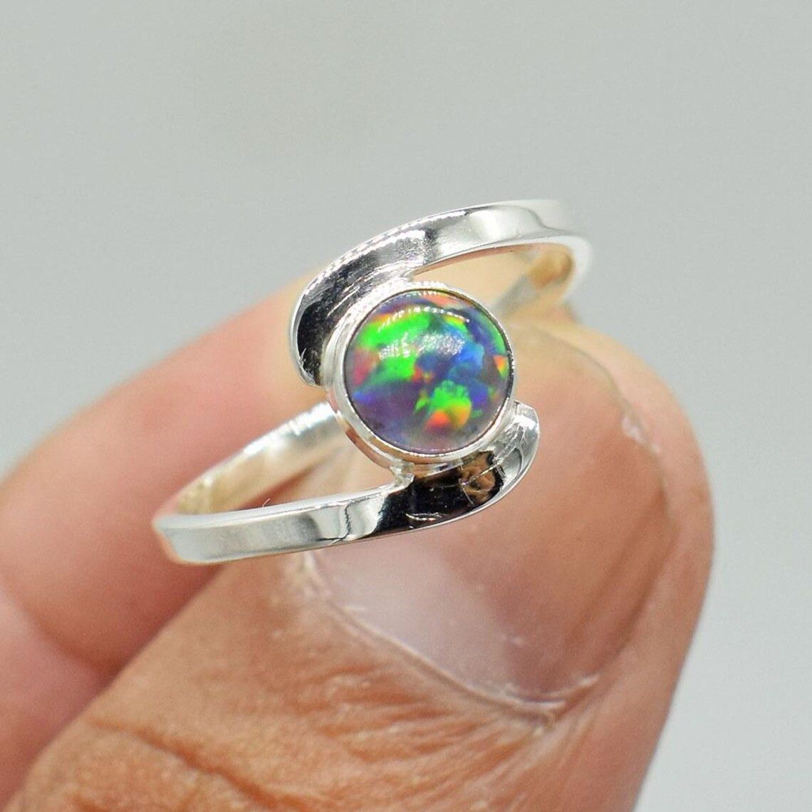 Handmade Fire Opal 925 Silver Ring: Cabochon Gemstone Ring for Women Size ONE SIZE - 4 Thumbnail