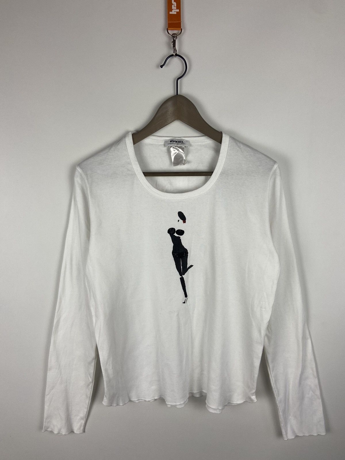 Designer × Sonia Rykiel Sonia Rykiel White Long Sleeve Graphic Tee "Lady" Blouse Size XL / US 12-14 / IT 48-50 - 1 Thumbnail