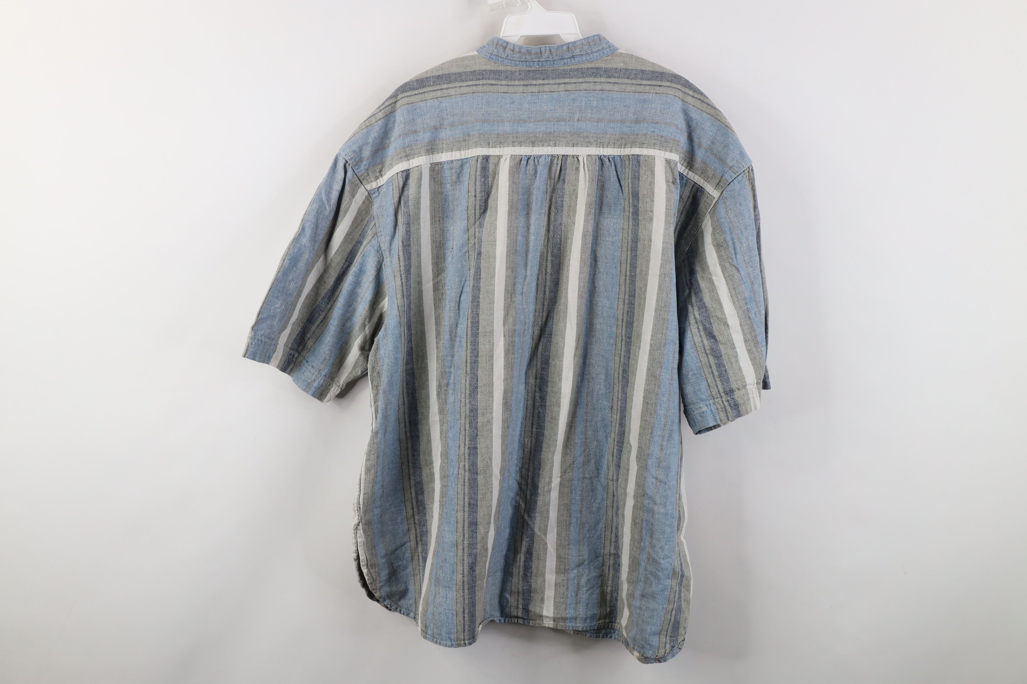 Vintage Vintage 90s Streetwear Linen Blend Band Collar Button Shirt Size US XL / EU 56 / 4 - 9 Thumbnail