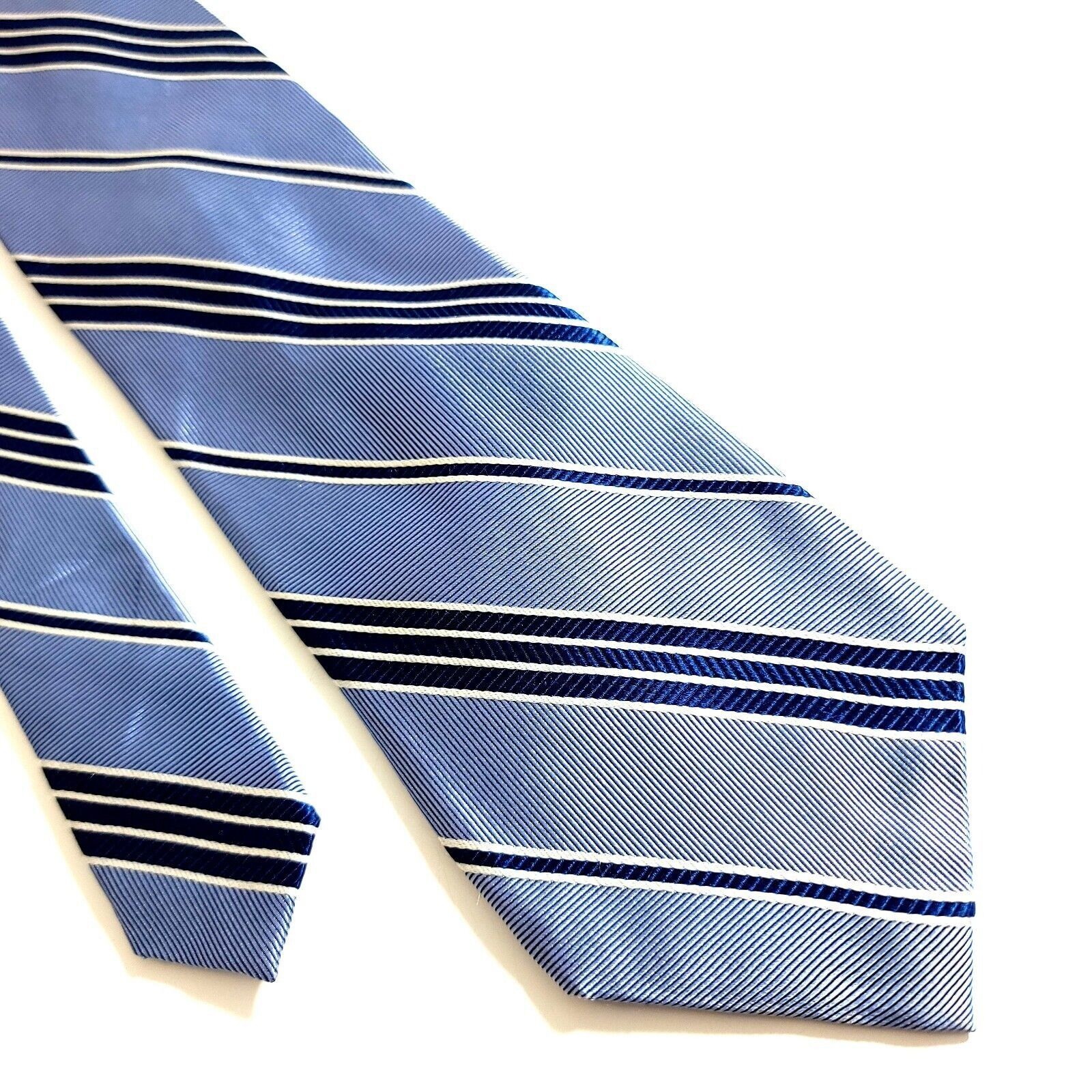 Paul Fredrick Paul Fredrick Blue Striped Woven Silk Tie Size ONE SIZE - 1 Thumbnail