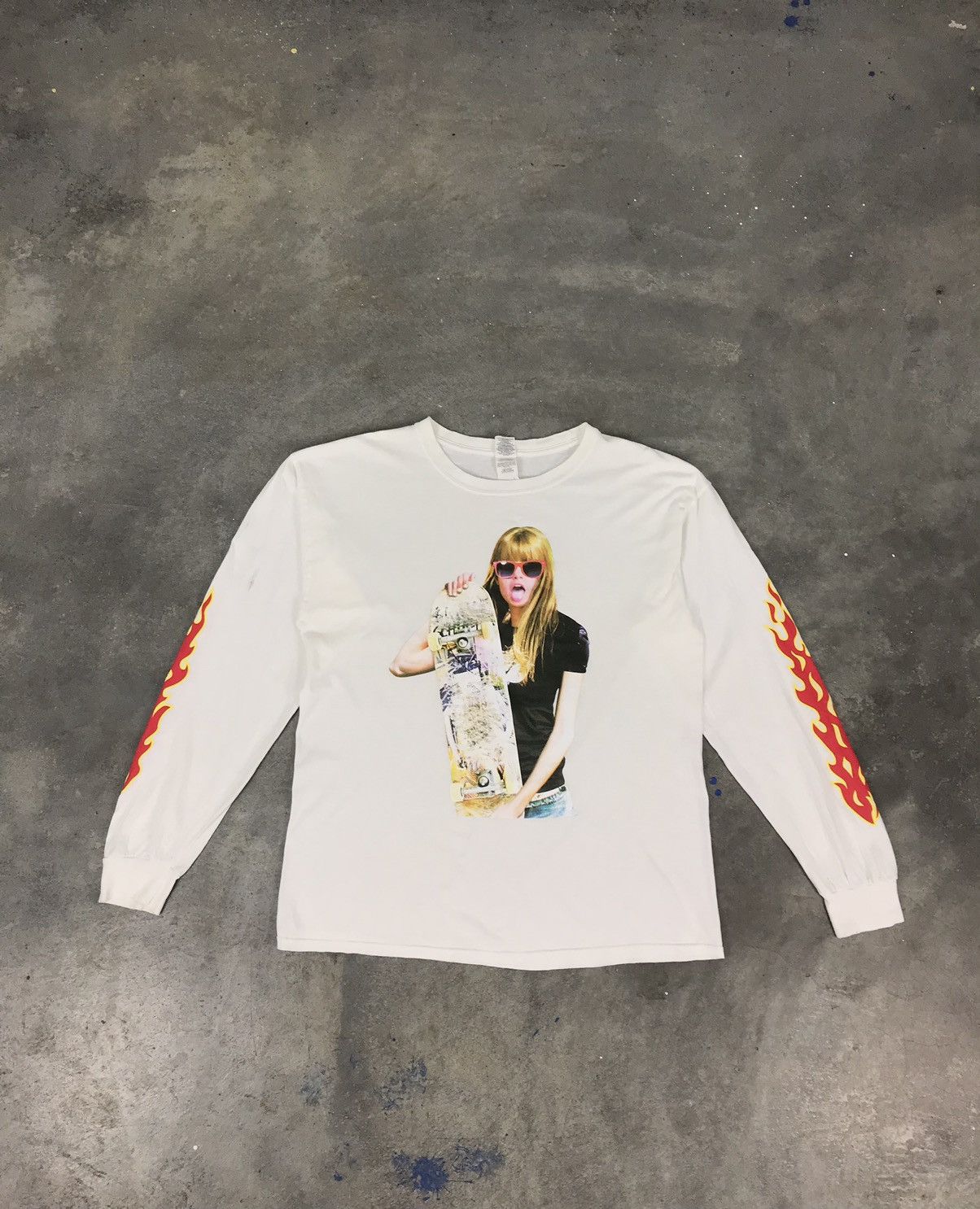 image of Gildan x Skategang Girl Skateboarding Longsleeve Tee in White, Men's (Size Large)