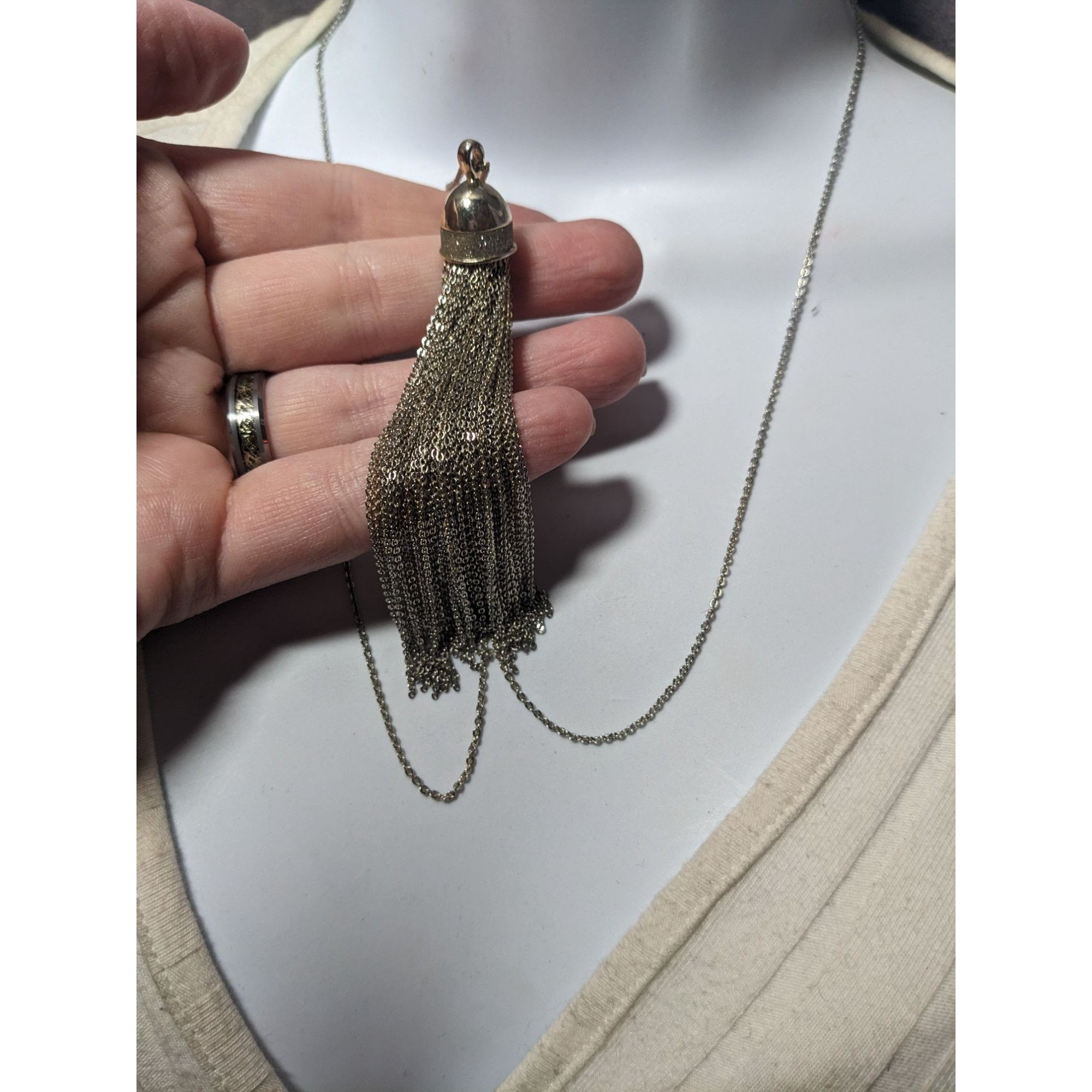 Loft Loft Silver Tone Fine Chain Glitter Tassel Necklace Size ONE SIZE - 6 Thumbnail