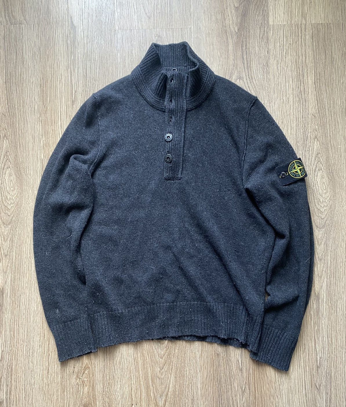 image of Stone Island Wool 1/4 Zip Sweater Vintage in Grey, Men's (Size Large)