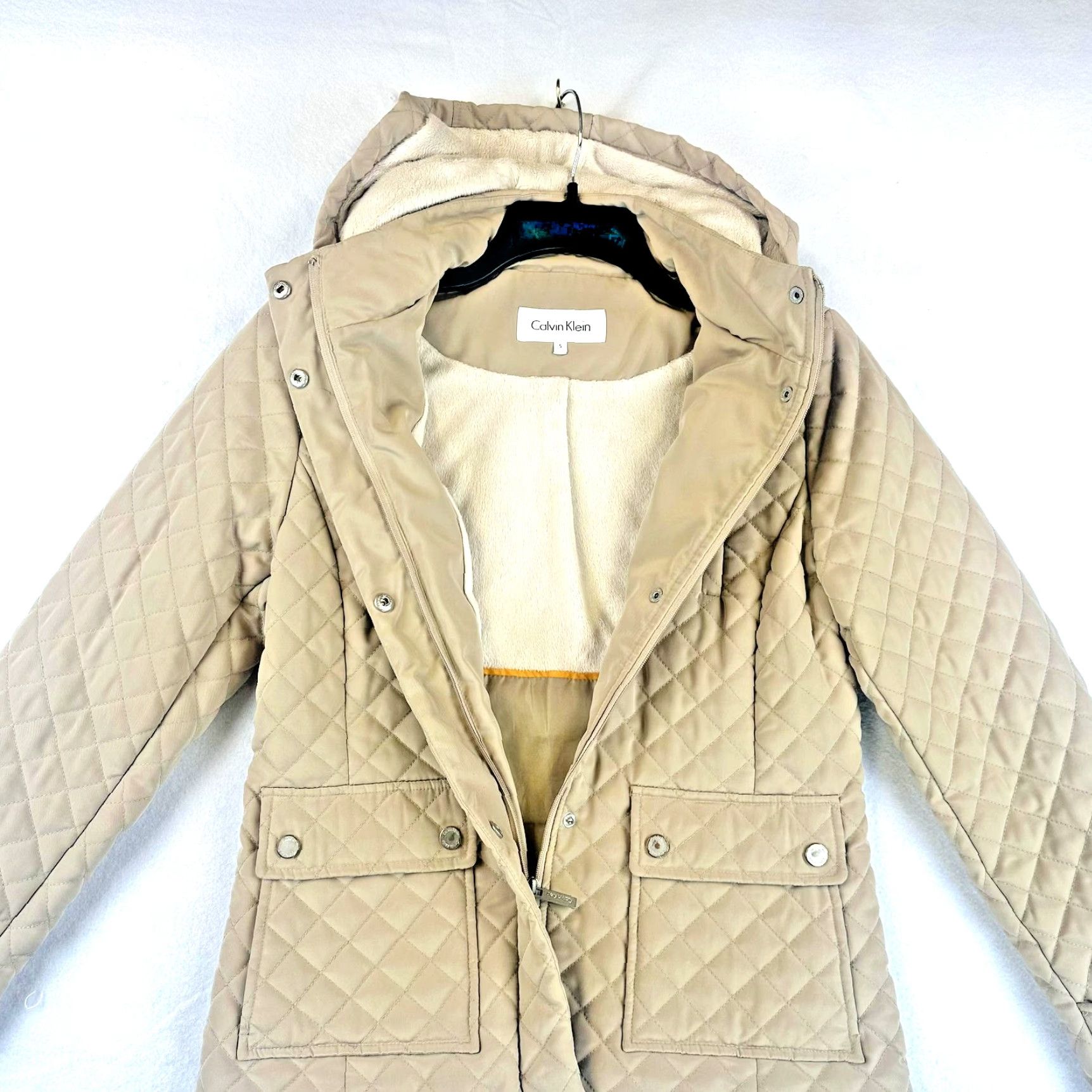 Calvin Klein Calvin Klein Womens Small Jacket Quilted Full Zip Coat Hood Sherpa Button Tan Size S / US 4 / IT 40 - 4 Thumbnail