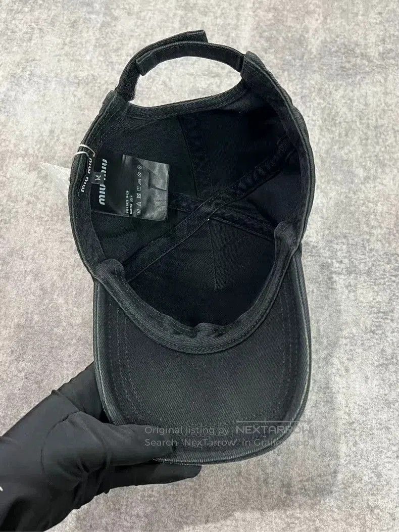 Miu Miu Miumiu Distressed Baseball Cap in Black. Size ONE SIZE - 3 Thumbnail