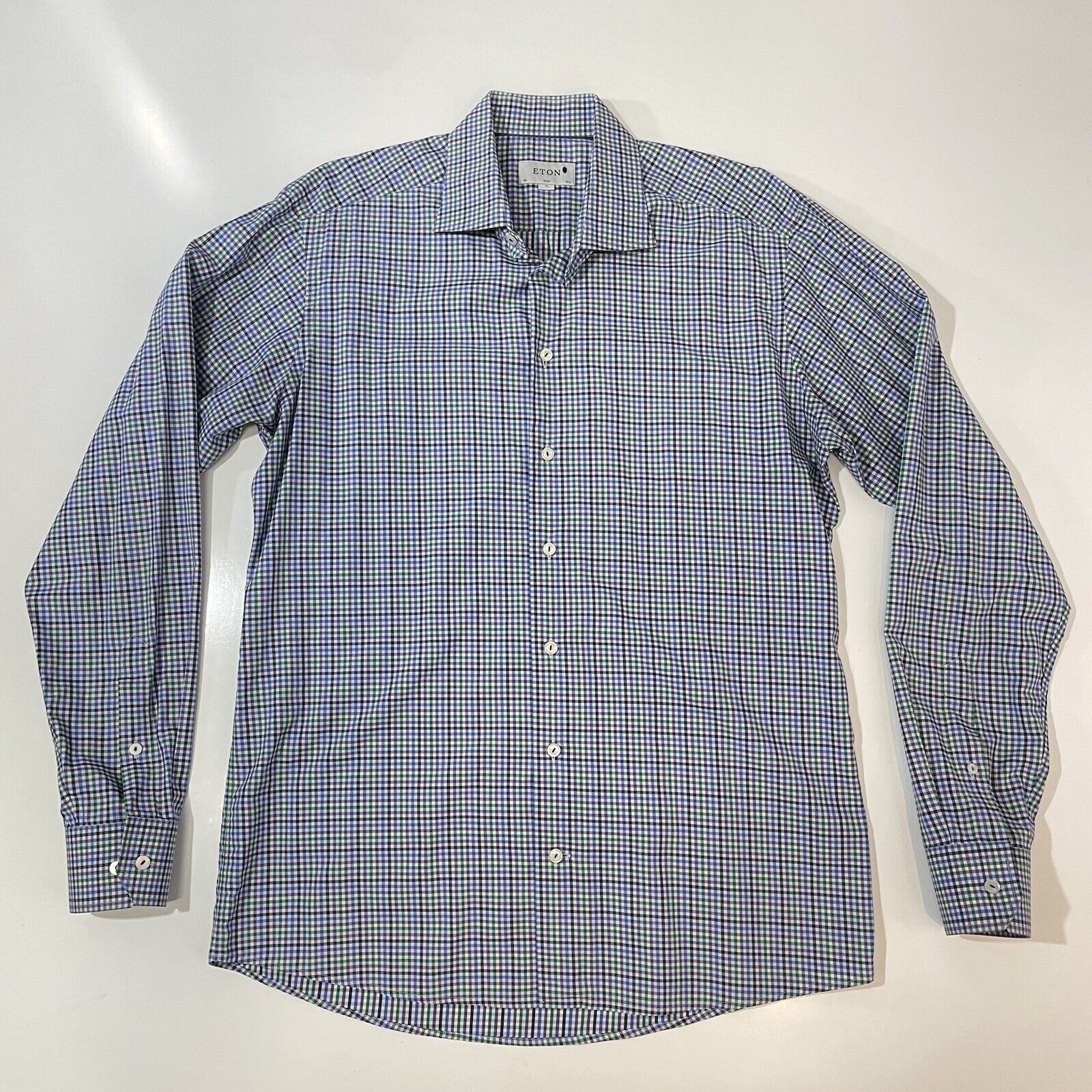 Eton Eton Dress Shirt Men’ XL Blue Green Plaid Fine Twill 44 17.5 Size US XL / EU 56 / 4 - 1 Thumbnail
