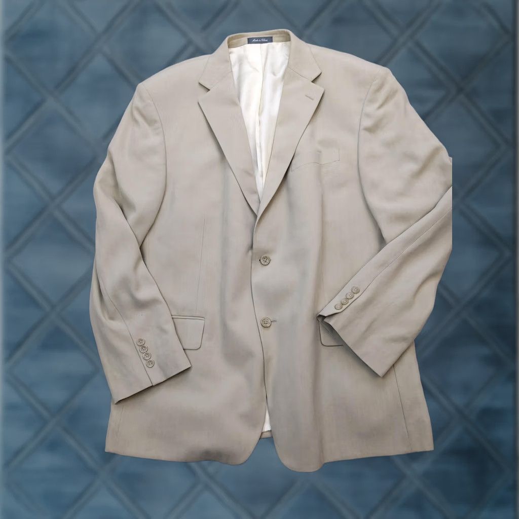Oscar De La Renta Oscar de la Renta Blazer Mens 48R Beige 100% Silk Herringbone Sport Coat Jacket Size 48R - 1 Thumbnail