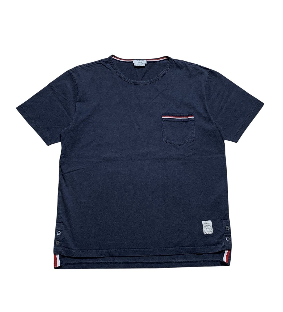 Thom Browne Thom Browne Blue Striped Chest Pocket Tshirt Size US M / EU 48-50 / 2 - 1 Thumbnail